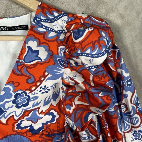 Zara Dress Ruffled Shoulder Paisley Scarf Print Mini Puff Sleeve Blogger Fave - Picture 10 of 16